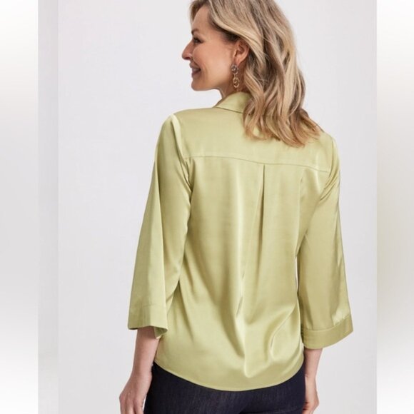 Laura Flared Sleeve Satin Blouse Moss Green - Picture 3 of 10
